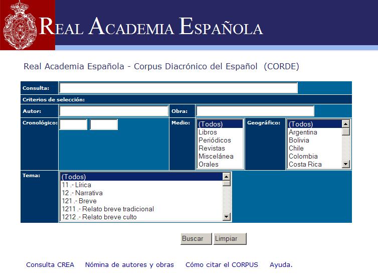 Corpus Diacrónico del Español (CORDE). Real Academia Española